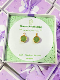 Green Aventurine Statement Round Stud Earrings handmade wire-wrapped crystal jewelry for luck, prosperity, and new beginnings - artisan healing stone studs crafted in Sri Lanka with natural green aventurine gemstone beads