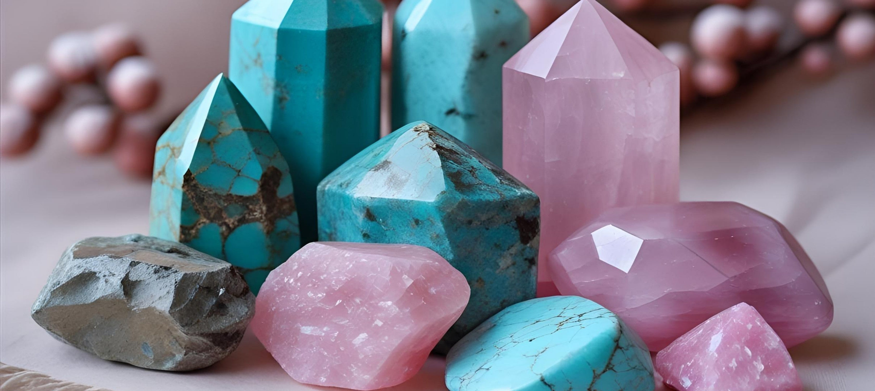 Turquoise and Chalcedony crystals displayed like a winter sky. December's ancient birthstones for spiritual protection and peaceful communication.
