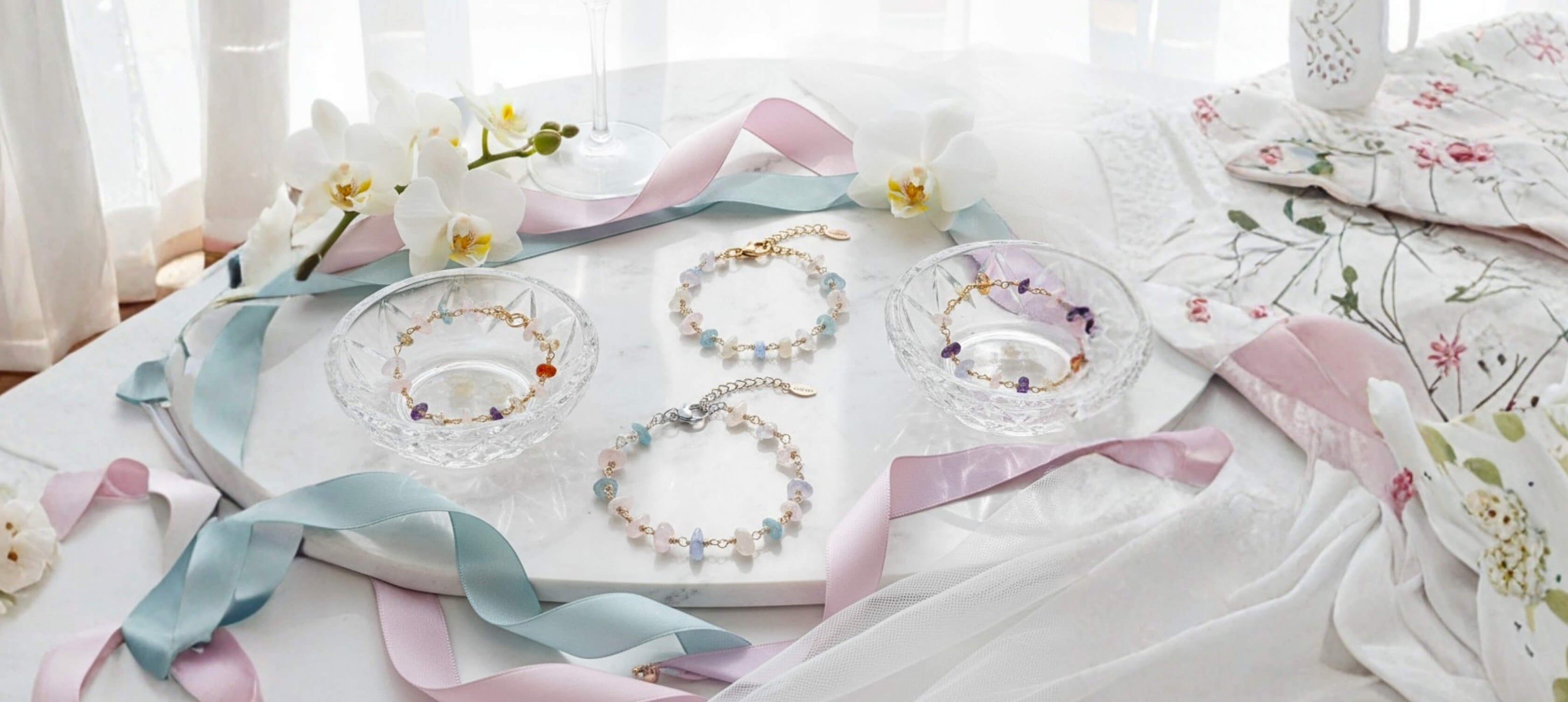 Loopwork bracelets collection banner showcasing Laganna's handmade jewellery with delicate gemstone and crystal designs, featuring elegant artisan crafted bracelets from Sri Lanka's luxury jewelry boutique