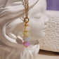 Lady of the Lake Mist Candy Jade necklace blue teal lavender stacked bead pendant gold chain close-up handcrafted Laganna
