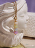 Lady of the Lake Mist Candy Jade necklace blue teal lavender stacked bead pendant gold chain close-up handcrafted Laganna