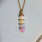 Lady of the Lake Mist Candy Jade wire wrapped necklace worn on model blue lavender aqua stacked stone pendant gold chain Laganna