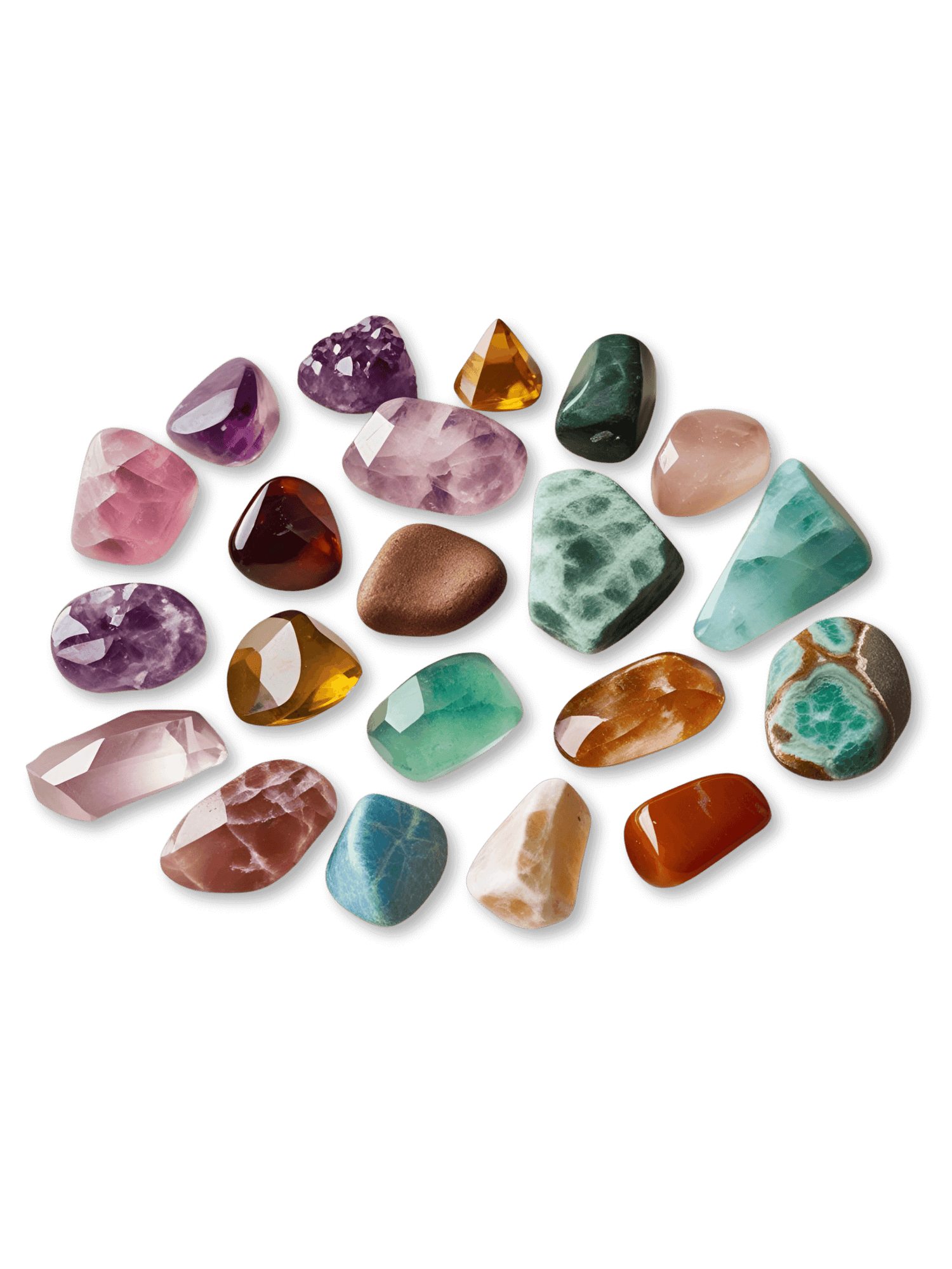 Assorted colorful gemstones on a black background