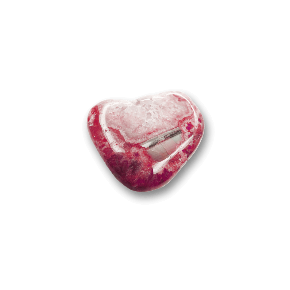 Red Chalcedony heart-shaped crystal stone in deep crimson and blush tones – the stone of devotion, passion and warmth