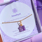 Amethyst clover necklace in elegant jewelry box packaging, handmade Sri Lankan gold wire wrapped healing crystal pendant for third eye chakra and spiritual clarity
