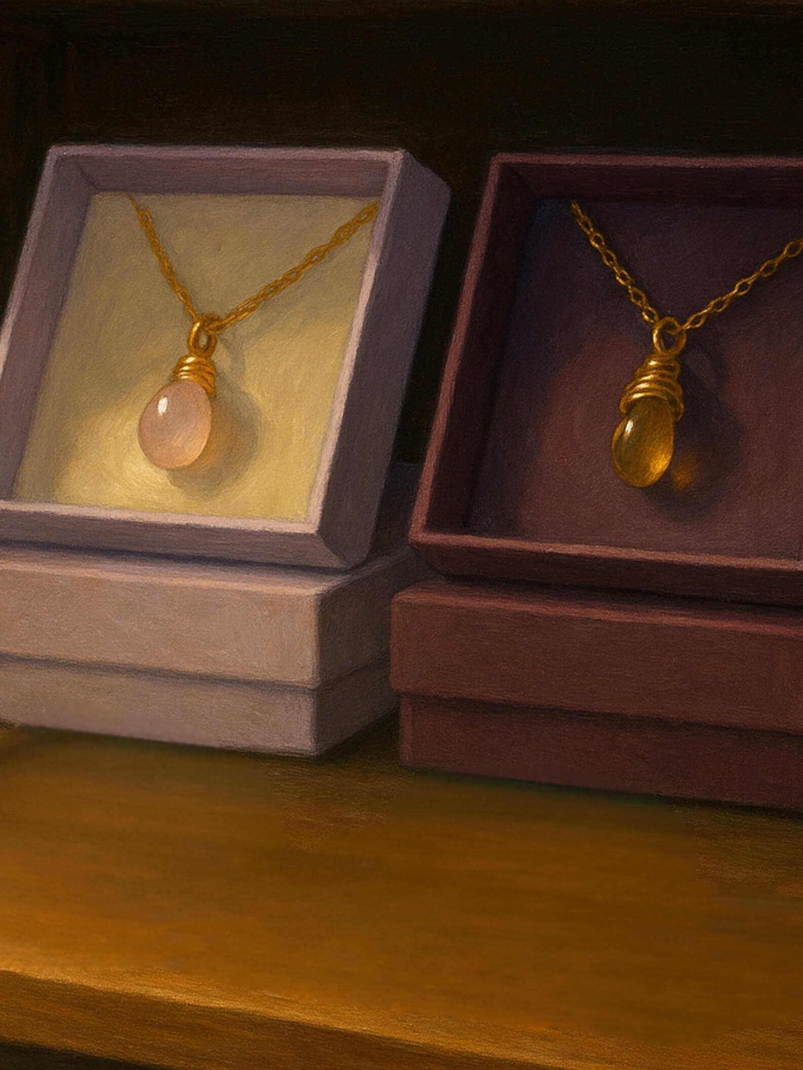 Laganna jewelry protection guide showing delicate gold necklaces and gemstone pieces safely stored away from direct sunlight and heat sources - essential jewelry care tips to prevent damage and maintain brilliance in Sri Lanka climate 