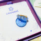  Blue chalcedony braided ring in gold wire wrap with jewelry box, handmade Sri Lankan healing crystal ring for throat chakra and communication
