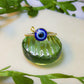 Gold blue evil eye protection ring featuring handmade Sri Lankan spiritual jewelry design, adjustable wire wrapped healing crystal ring perfect as boho evil eye talisman and protective amulet for anxiety relief and chakra balancing meditation