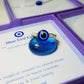 Blue evil eye seed bead ring in gold wire wrap with jewelry box, handmade Sri Lankan protective talisman ring for spiritual protection and good luck