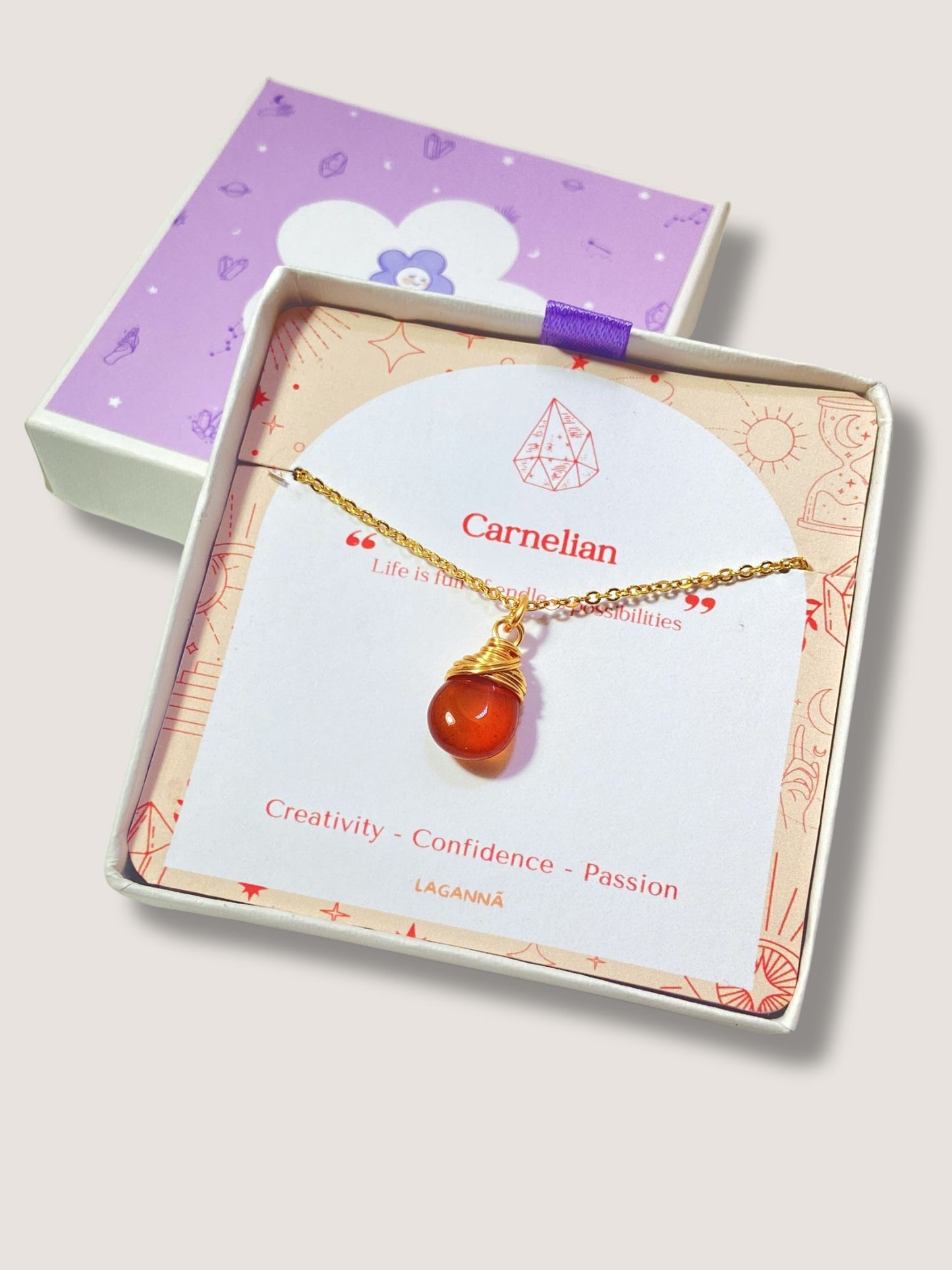 Handmade carnelian drop necklace in gold wire wrapped design featuring healing crystal pendant jewelry, Sri Lankan artisan crafted spiritual necklace perfect as boho chic statement piece for women seeking confidence and creativity boost with natural gemstone energy