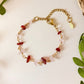 Chinese Red Lantern Bracelet with Carnelian and Rose Quartz wire wrapped in gold, handmade healing crystal bracelet for love and good fortune, Laganna Sri Lanka