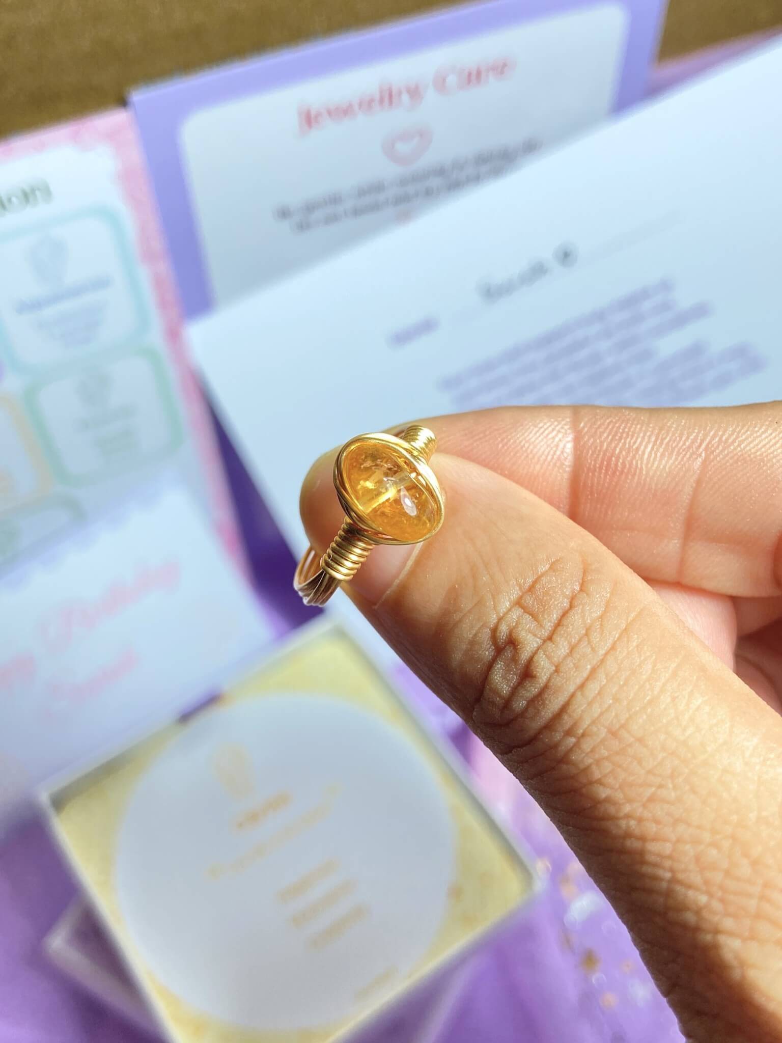  Citrine irregular stone ring on hand showing handmade gold wire wrapped healing crystal jewelry lifestyle, Sri Lankan spiritual abundance ring featuring natural yellow gemstone perfect as boho prosperity ring and solar plexus chakra amulet for confidence and ma