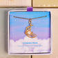 Crescent Moon Necklace Moonstone gold wire wrapped crescent pendant in Laganna gift box dreamy sky background, handmade healing crystal jewelry Sri Lanka Laganna