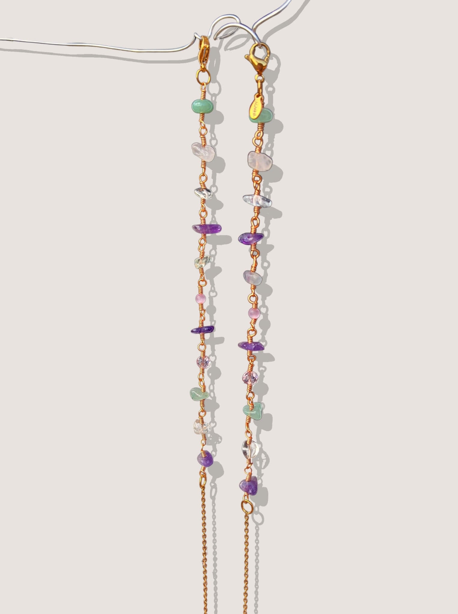 Crystal Garden Eyeglass Chain with Green Aventurine Amethyst Rose Quartz Fluorite and Clear Crystal Wire Wrapped by Hand | Laganna Jewelry Sri Lanka