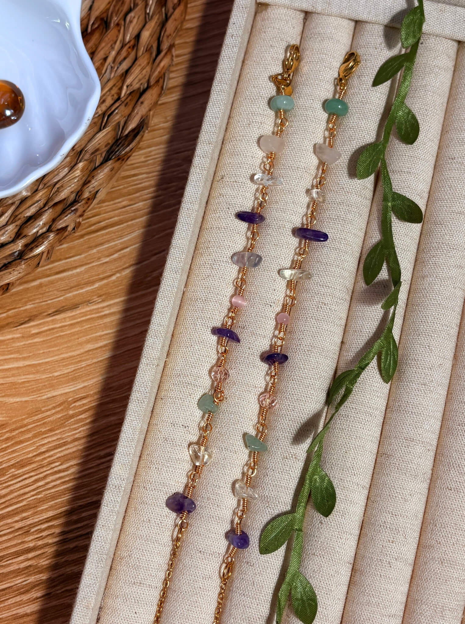 Handcrafted Crystal Chip Eyeglass Chain with Natural Stones on Gold Chain  Laganna Jewelry Sri Lanka