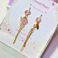 Mismatched dangle earrings with rose quartz and citrine jewelry box full view, handmade Sri Lankan crystal planet gold earrings for emotional healing and confidence