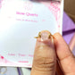 Dainty round rose quartz ring jewelry box held on hand, handmade Sri Lankan gold wire wrapped healing crystal ring gift for love and peace