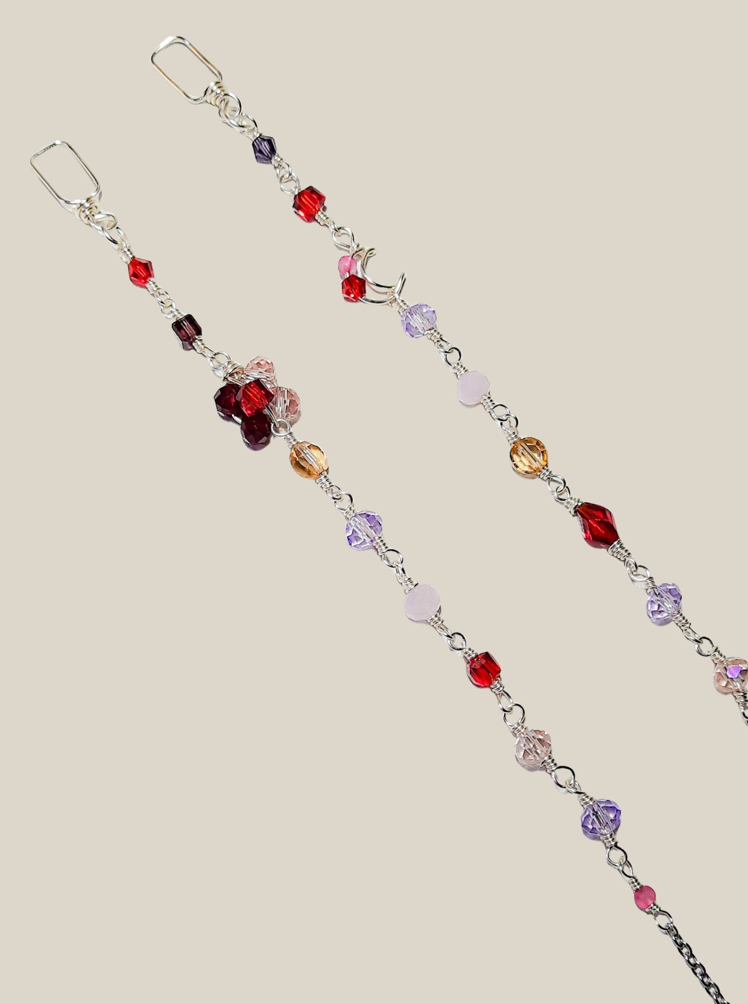 Flower & Crescent Glass Bead Eyeglass Chain