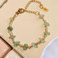 Fortune Bracelet close-up detail showing natural green aventurine chip stones gold wire wrapped with lobster clasp and Laganna charm, handmade crystal bracelet Sri Lanka – luck wealth success