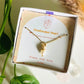 Freshwater pearl necklace in gold wire wrapped design with jewelry box wide view, handmade Sri Lankan pearl pendant for purity and grace