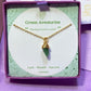 Laganna handmade green aventurine irregular stone gold necklace for luck, wealth and success on Laganna display card in purple box