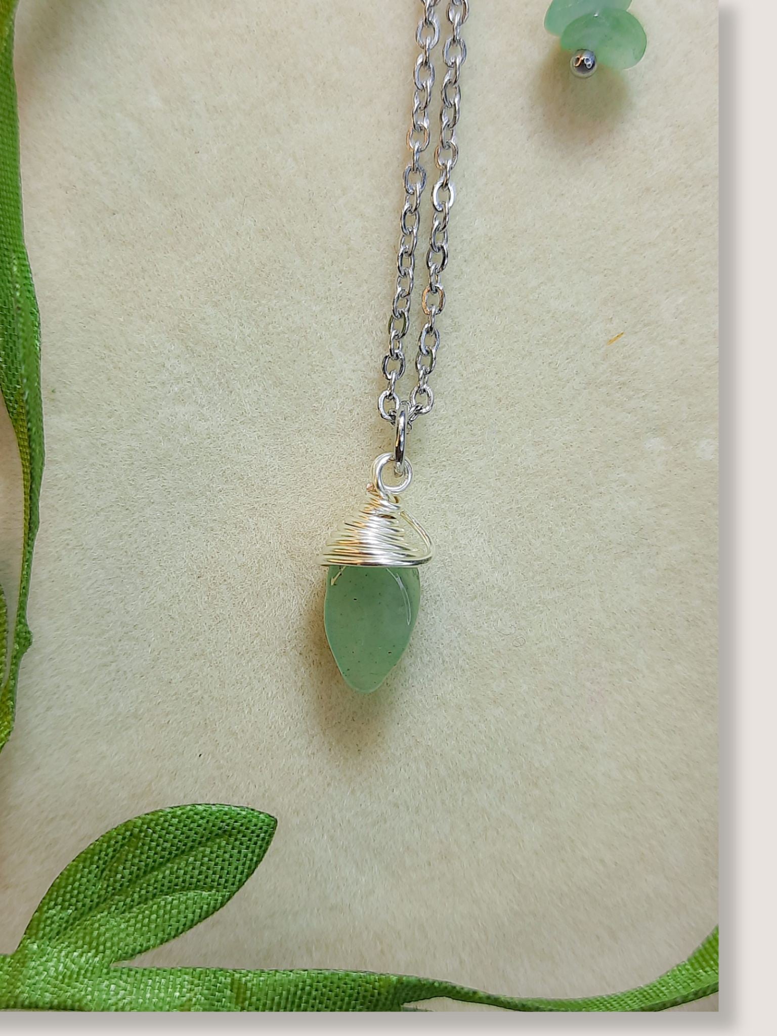 Laganna handmade green aventurine irregular stone silver necklace for luck, wealth and success