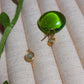 Green Aventurine Mini Round Stud Earrings close-up detail showing natural green stone shimmer - handmade wire-wrapped crystal healing jewelry from Sri Lanka for abundance and good fortune
