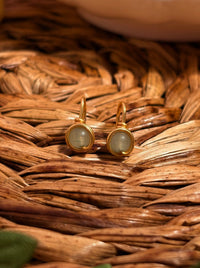 Green Aventurine Mini Round Stud Earrings handcrafted with gold wire in Sri Lanka, a gentle stone of luck and new beginnings
