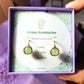 Green Aventurine Statement Round Stud Earrings close-up detail showing natural green stone shimmer - handmade wire-wrapped crystal healing jewelry from Sri Lanka for abundance and good fortune
