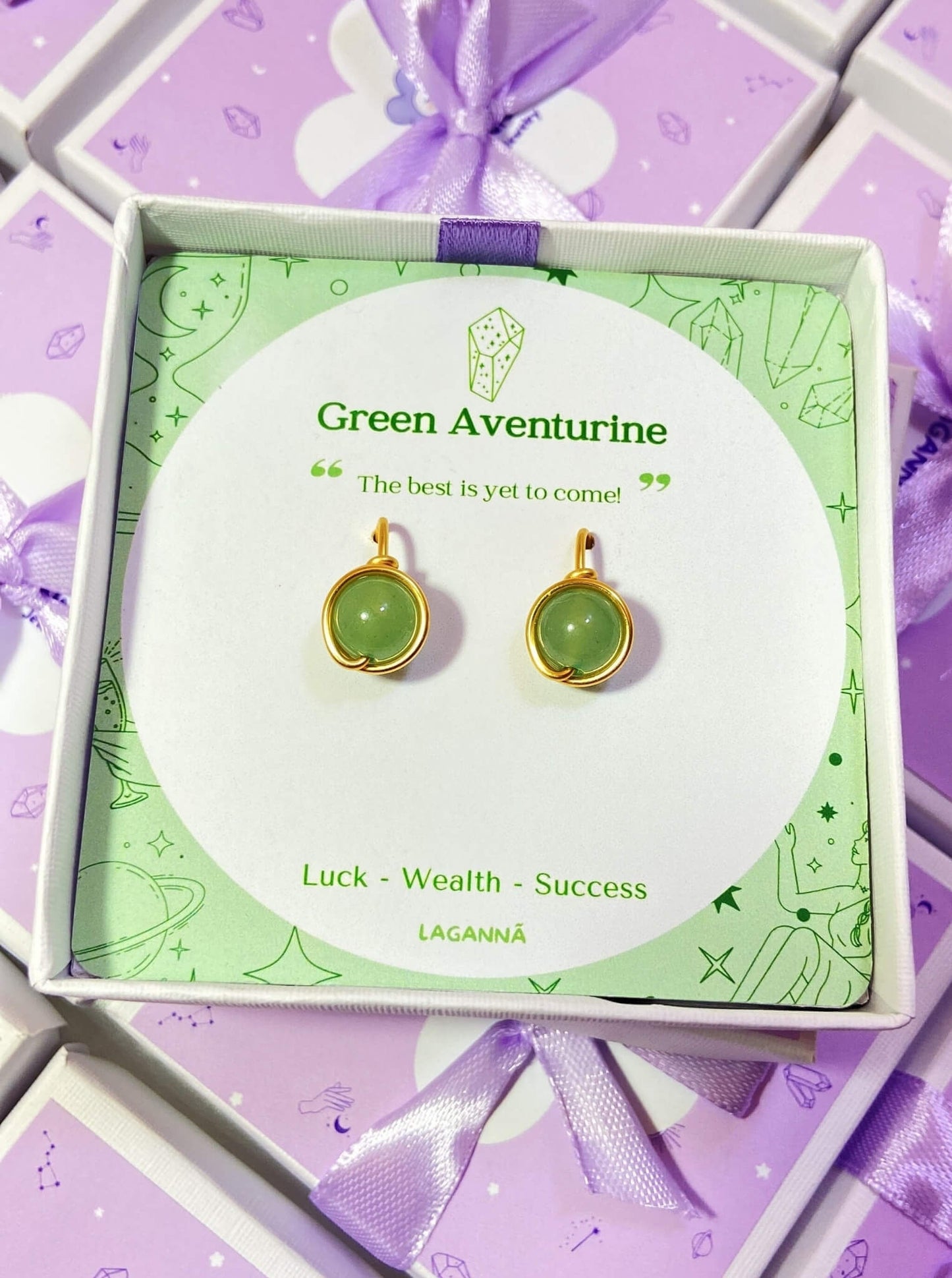 Green Aventurine Statement Round Stud Earrings handmade wire-wrapped crystal jewelry for luck, prosperity, and new beginnings - artisan healing stone studs crafted in Sri Lanka with natural green aventurine gemstone beads