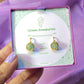 Green Aventurine Statement Round Stud Earrings lifestyle display - handcrafted wire-wrapped healing crystal jewelry from Sri Lanka for attracting opportunity, confidence, and optimistic growth
