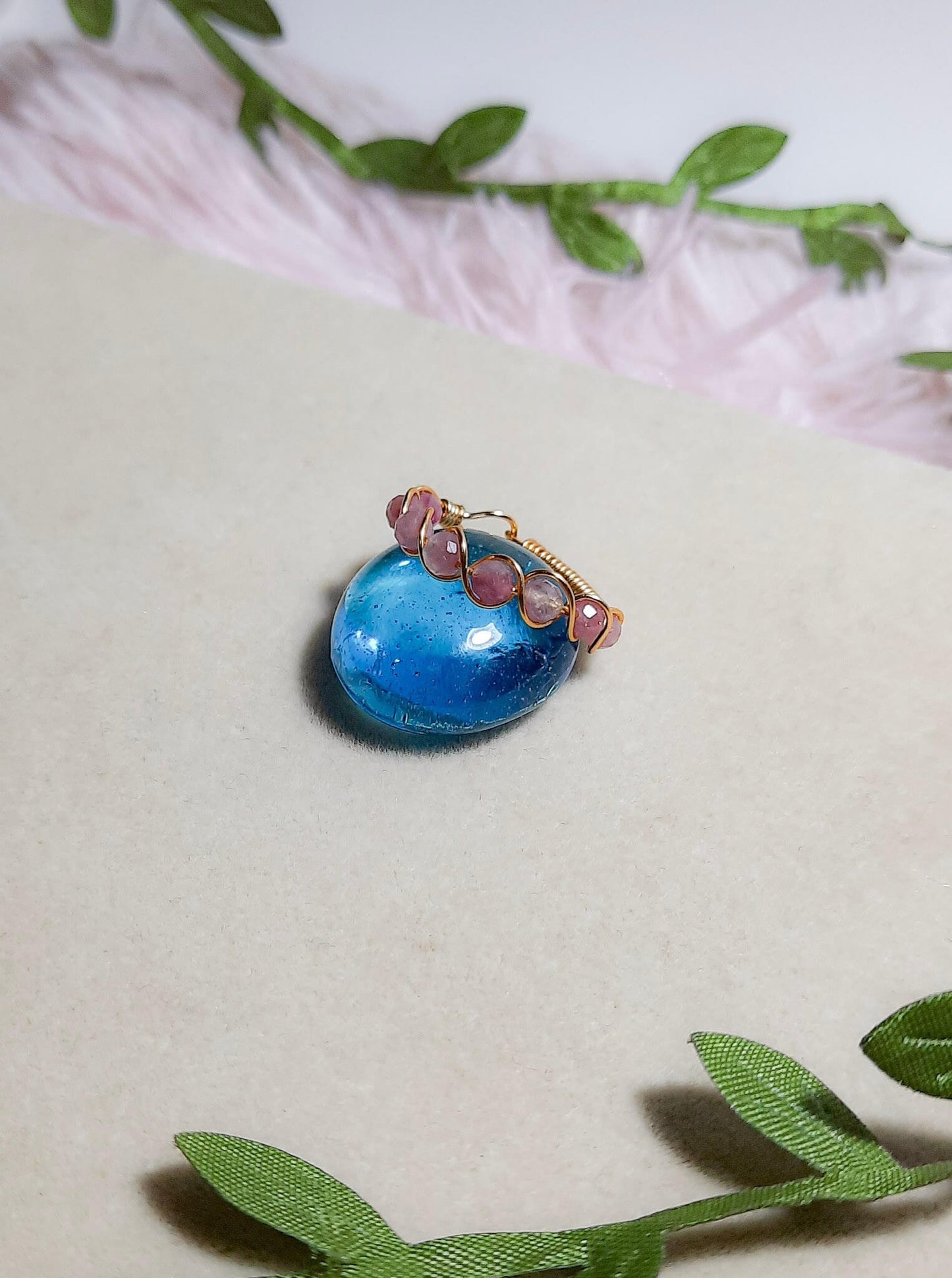 Pink tourmaline braided ring with aesthetic styling, handmade Sri Lankan gold wire wrapped healing crystal ring for heart chakra and happiness