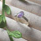 Purple jade irregular stone ring in elegant aesthetic setting featuring handmade wire wrapped healing crystal jewelry, Sri Lankan artisan wisdom stone ring with natural purple gemstone perfect as boho spiritual jewelry and crown chakra balancing amulet for meditation and spiritual awakening lifestyle