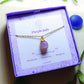  Handmade purple jade square stone necklace in elegant jewelry box showing gold wire wrapped healing crystal gift set, Sri Lankan artisan crown chakra pendant featuring natural square purple gemstone perfect as wisdom jewelry gift for spiritual growth and meditation with premium packaging