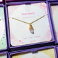Rose quartz irregular stone necklace jewelry box stacked presentation, handmade Sri Lankan gold wire wrapped healing crystal pendant gift for self-love