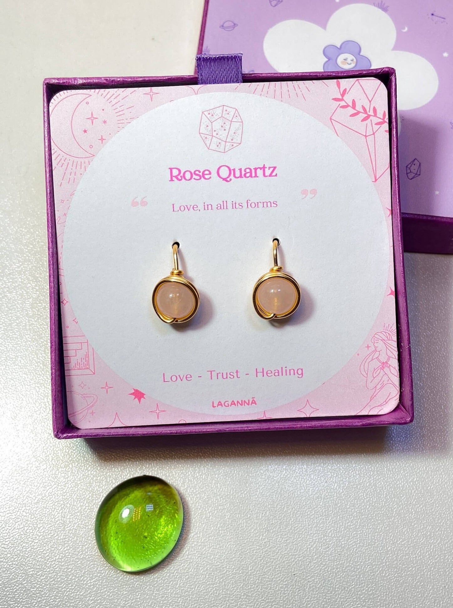 Rose Quartz Statement Round Stud Earrings handmade wire-wrapped crystal jewelry for love, self-compassion, and emotional healing - artisan healing stone studs crafted in Sri Lanka with natural soft pink rose quartz gemstone beads