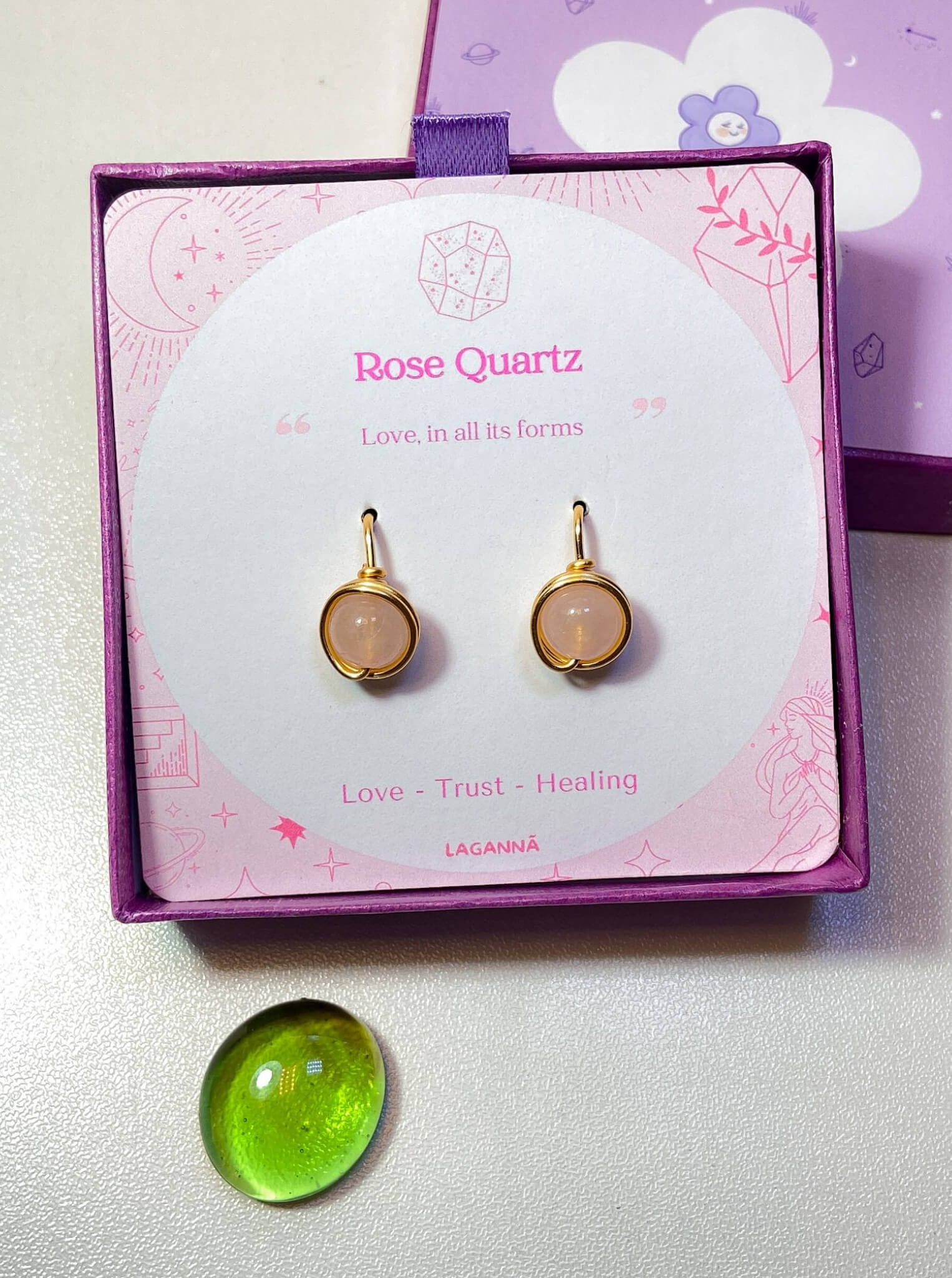 Rose Quartz Statement Round Stud Earrings handmade wire-wrapped crystal jewelry for love, self-compassion, and emotional healing - artisan healing stone studs crafted in Sri Lanka with natural soft pink rose quartz gemstone beads