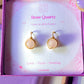 Rose Quartz Statement Round Stud Earrings lifestyle display - handcrafted wire-wrapped healing crystal jewelry from Sri Lanka for nurturing self-love and gentle compassion

