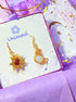 Handmade Sun & Moon Dangle Earrings with Carnelian and Opalite stones, gold wire wrapped celestial jewelry from Sri Lanka by Laganna, beautifully presented in gift box packaging - healing crystal bohemian accessories